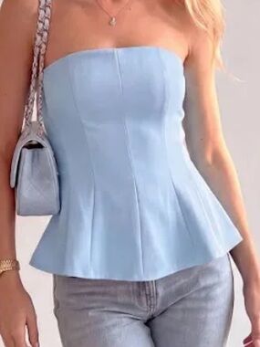 Zara Light Blue Strapless Bustier Top